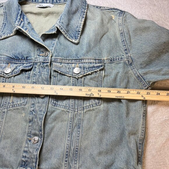 Zara Women's Denim Trucker‎ Jacket Size XXL Distressed Grunge - Picture 6 of 9